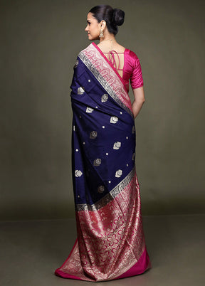 Blue Dupion Silk Saree With Blouse Piece
