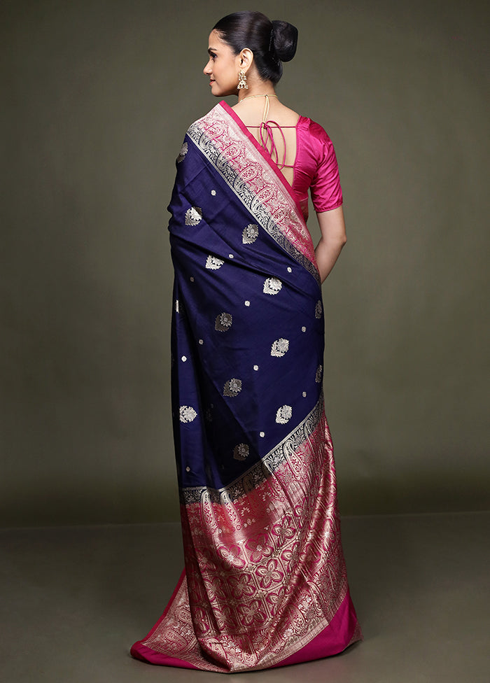 Blue Dupion Silk Saree With Blouse Piece
