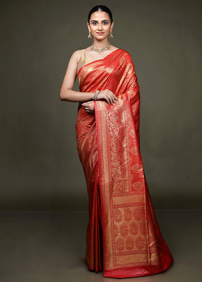 Red Dupion Silk Saree With Blouse Piece