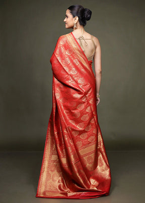Red Dupion Silk Saree With Blouse Piece