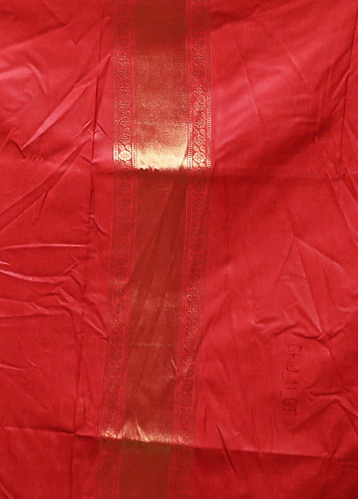Red Dupion Silk Saree With Blouse Piece