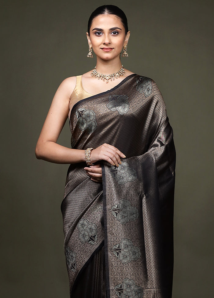 Black Dupion Silk Saree With Blouse Piece