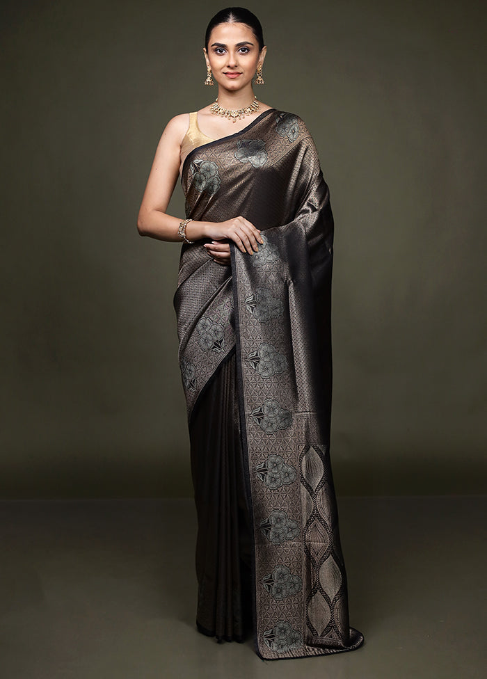 Black Dupion Silk Saree With Blouse Piece