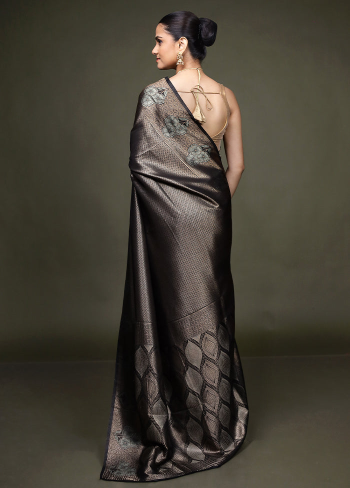 Black Dupion Silk Saree With Blouse Piece