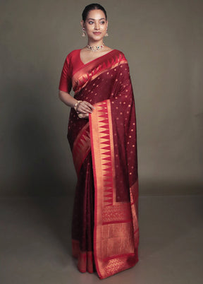 Maroon Dupion Silk Saree With Blouse Piece