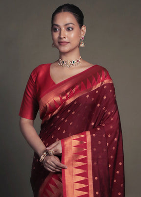 Maroon Dupion Silk Saree With Blouse Piece