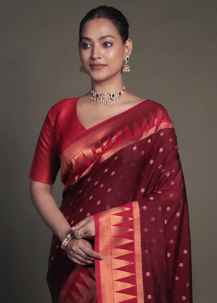 Maroon Dupion Silk Saree With Blouse Piece