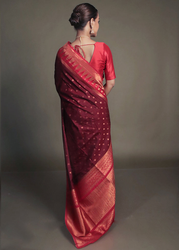 Maroon Dupion Silk Saree With Blouse Piece