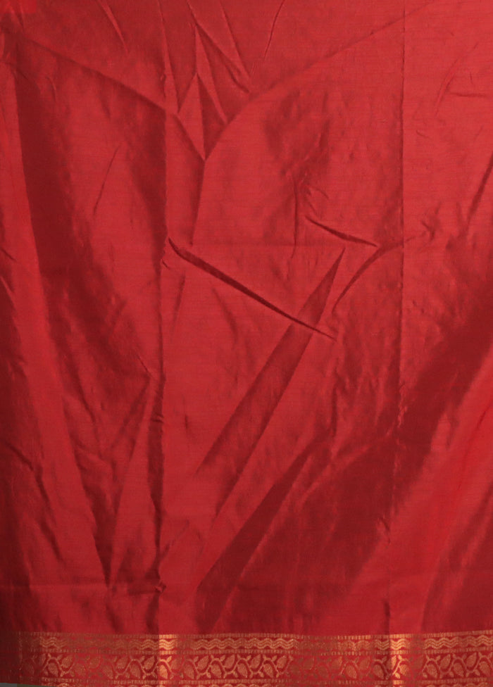 Maroon Dupion Silk Saree With Blouse Piece