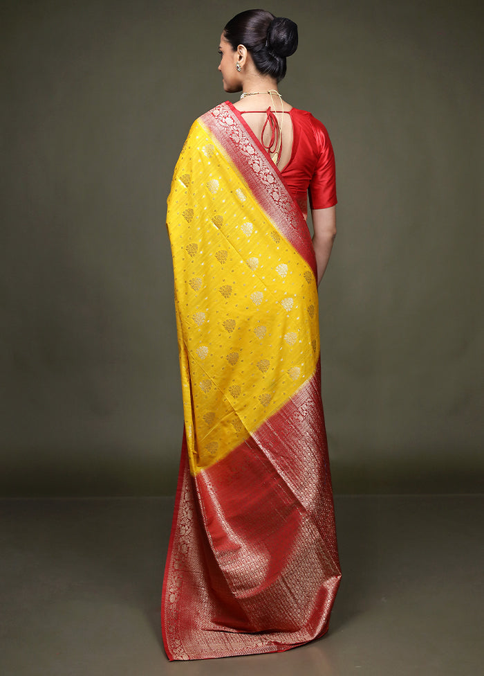 Yellow Dupion Silk Saree With Blouse Piece