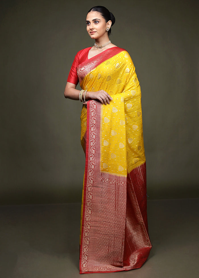 Yellow Dupion Silk Saree With Blouse Piece