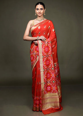 Red Dupion Silk Saree With Blouse Piece