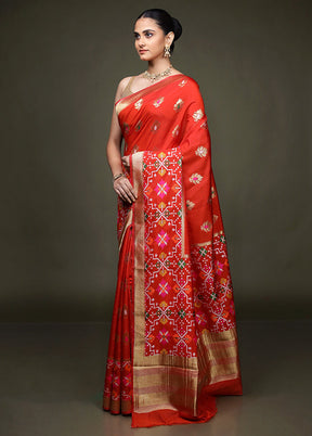 Red Dupion Silk Saree With Blouse Piece