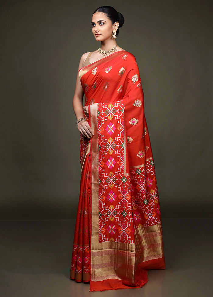 Red Dupion Silk Saree With Blouse Piece