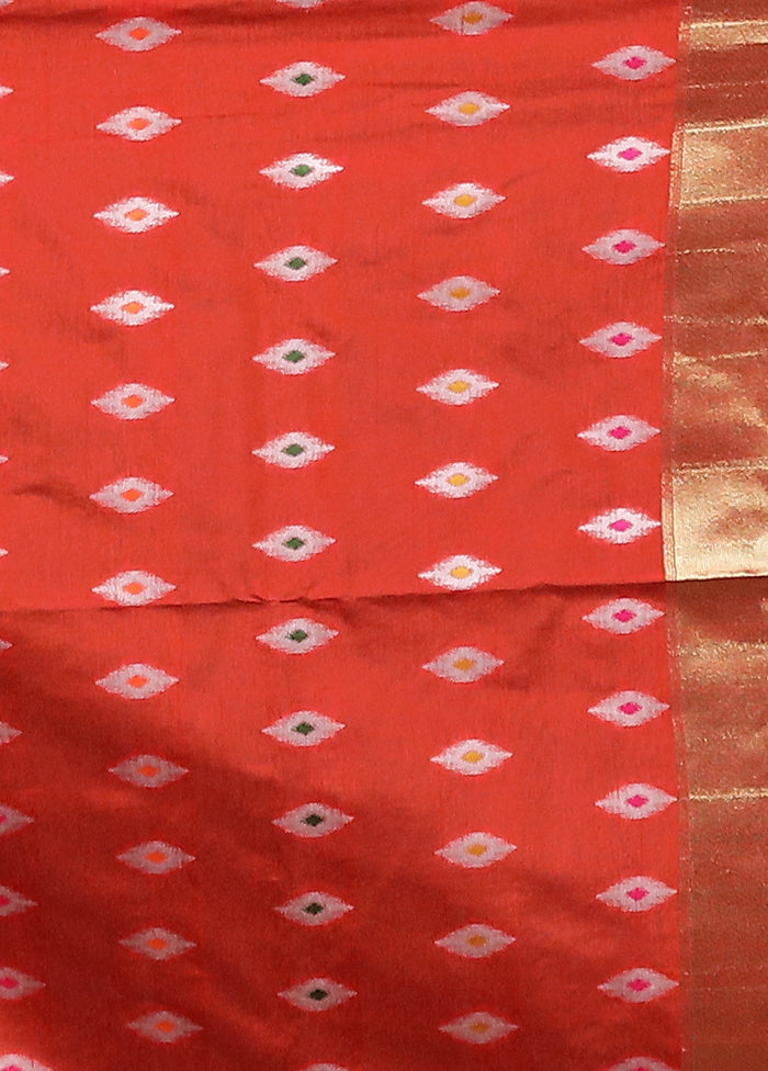 Red Dupion Silk Saree With Blouse Piece