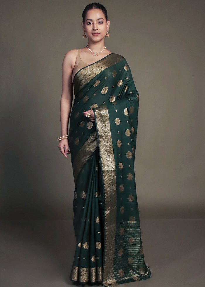 Green Dupion Silk Saree With Blouse Piece
