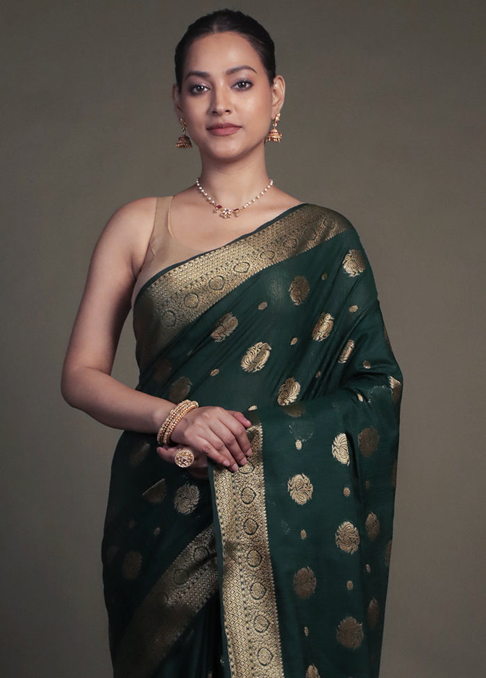 Green Dupion Silk Saree With Blouse Piece