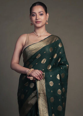 Green Dupion Silk Saree With Blouse Piece