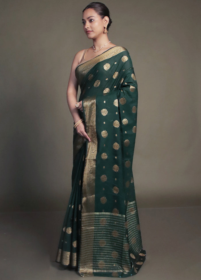 Green Dupion Silk Saree With Blouse Piece