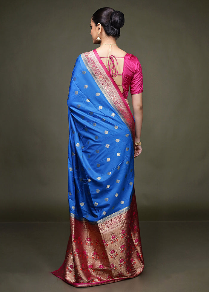 Blue Dupion Silk Saree With Blouse Piece