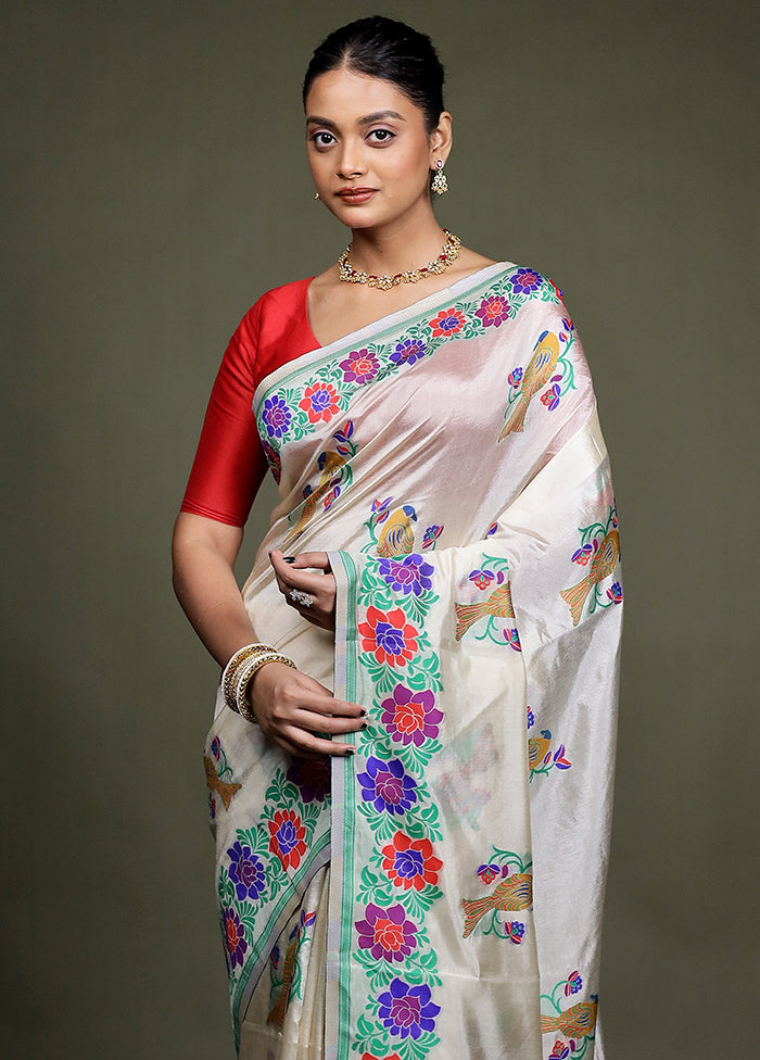 Cream Dupion Silk Saree With Blouse Piece
