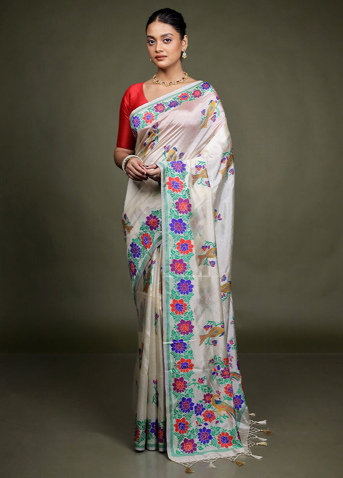 Cream Dupion Silk Saree With Blouse Piece