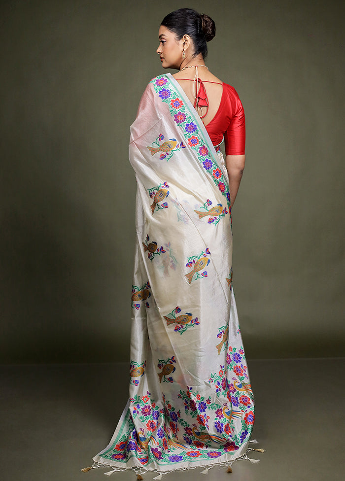 Cream Dupion Silk Saree With Blouse Piece
