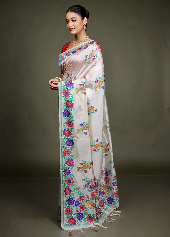 Cream Dupion Silk Saree With Blouse Piece
