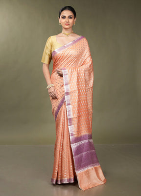 Peach Handloom Dupion Pure Silk Saree With Blouse Piece