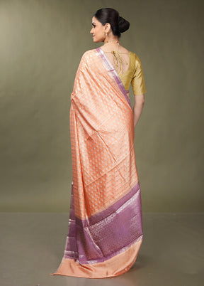 Peach Handloom Dupion Pure Silk Saree With Blouse Piece