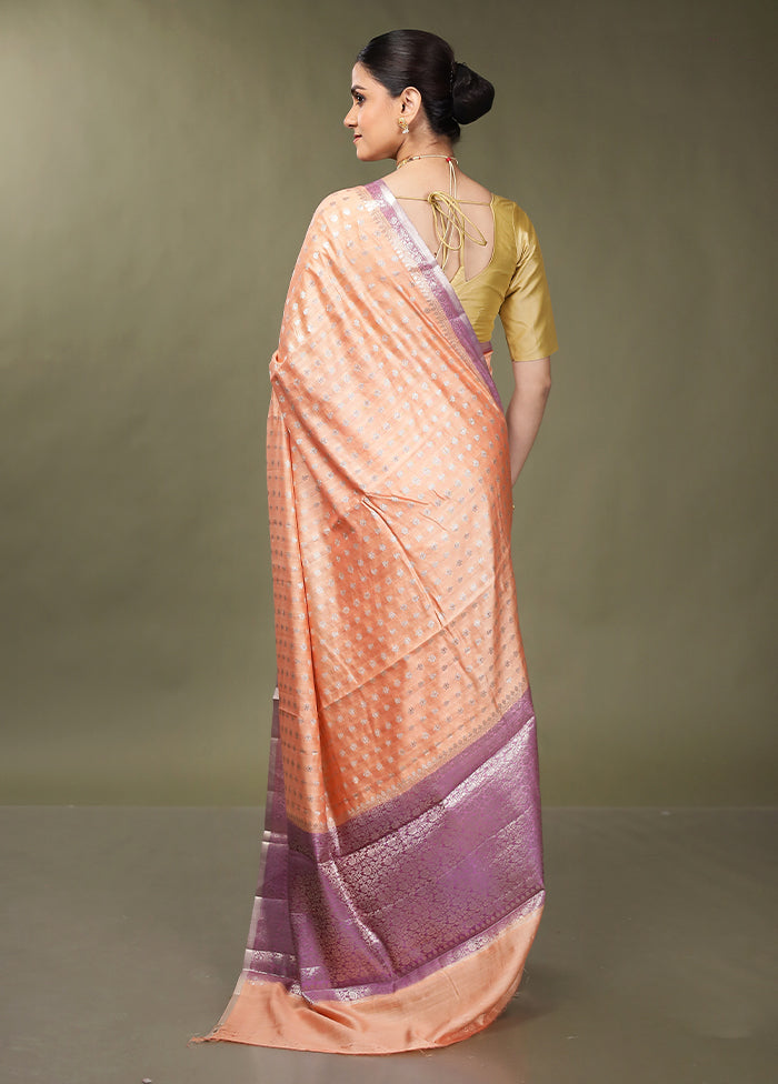 Peach Handloom Dupion Pure Silk Saree With Blouse Piece