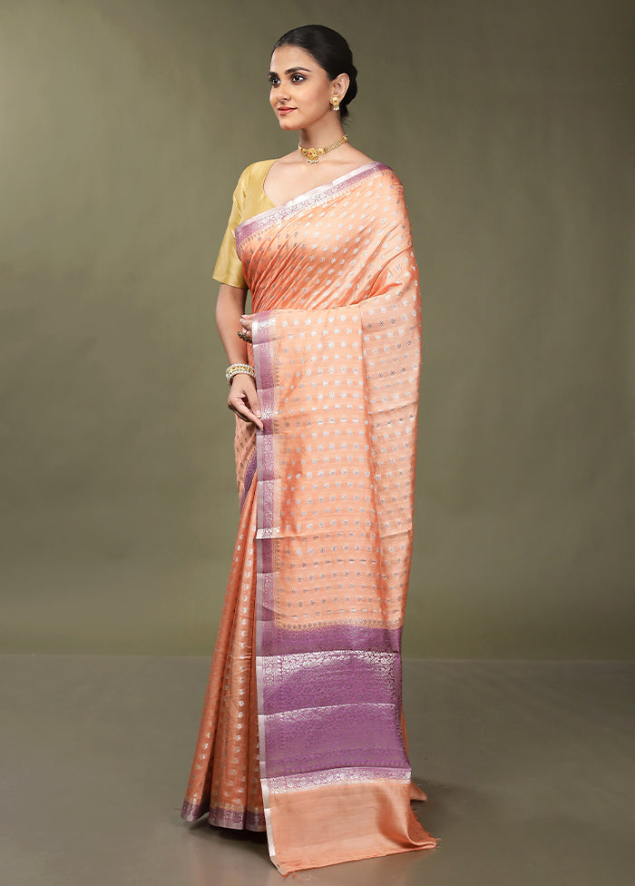 Peach Handloom Dupion Pure Silk Saree With Blouse Piece