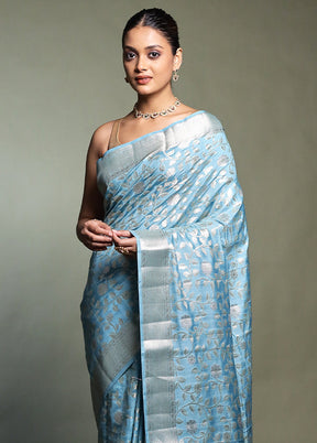 Blue Handloom Dupion Pure Silk Saree With Blouse Piece