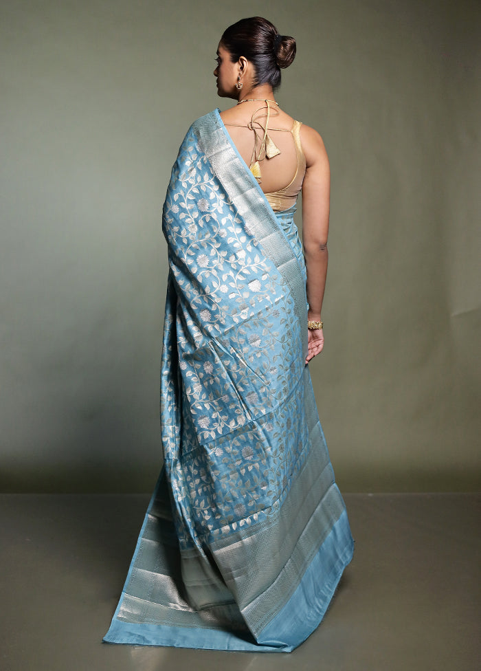 Blue Handloom Dupion Pure Silk Saree With Blouse Piece