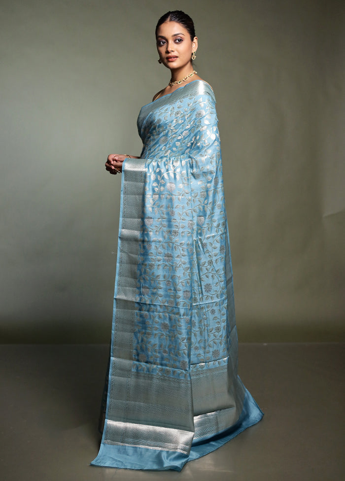 Blue Handloom Dupion Pure Silk Saree With Blouse Piece