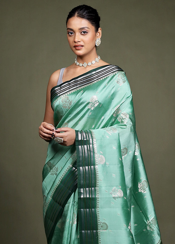 Green Handloom Dupion Pure Silk Saree With Blouse Piece