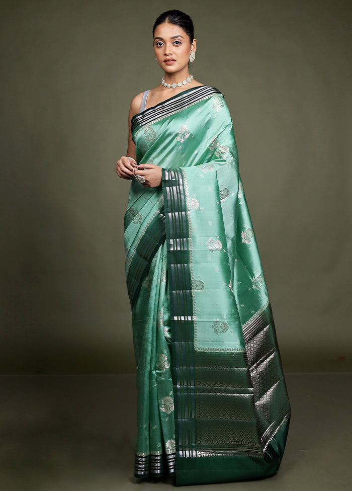 Green Handloom Dupion Pure Silk Saree With Blouse Piece
