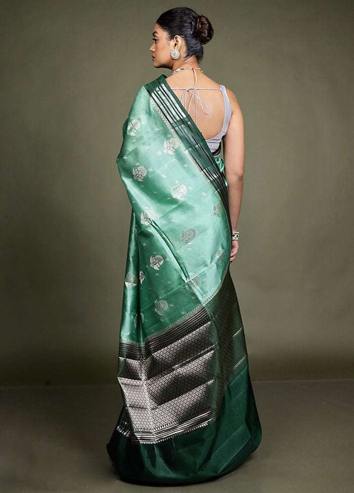 Green Handloom Dupion Pure Silk Saree With Blouse Piece
