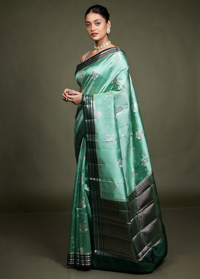 Green Handloom Dupion Pure Silk Saree With Blouse Piece
