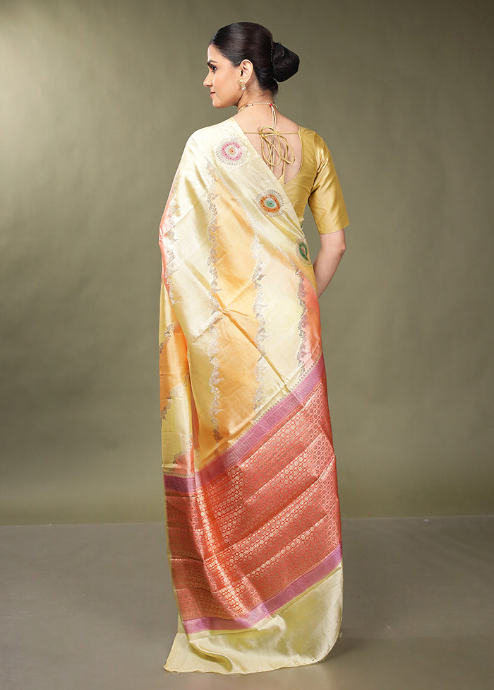 Cream Handloom Dupion Pure Silk Saree With Blouse Piece