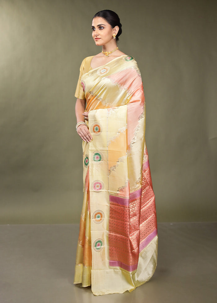 Cream Handloom Dupion Pure Silk Saree With Blouse Piece