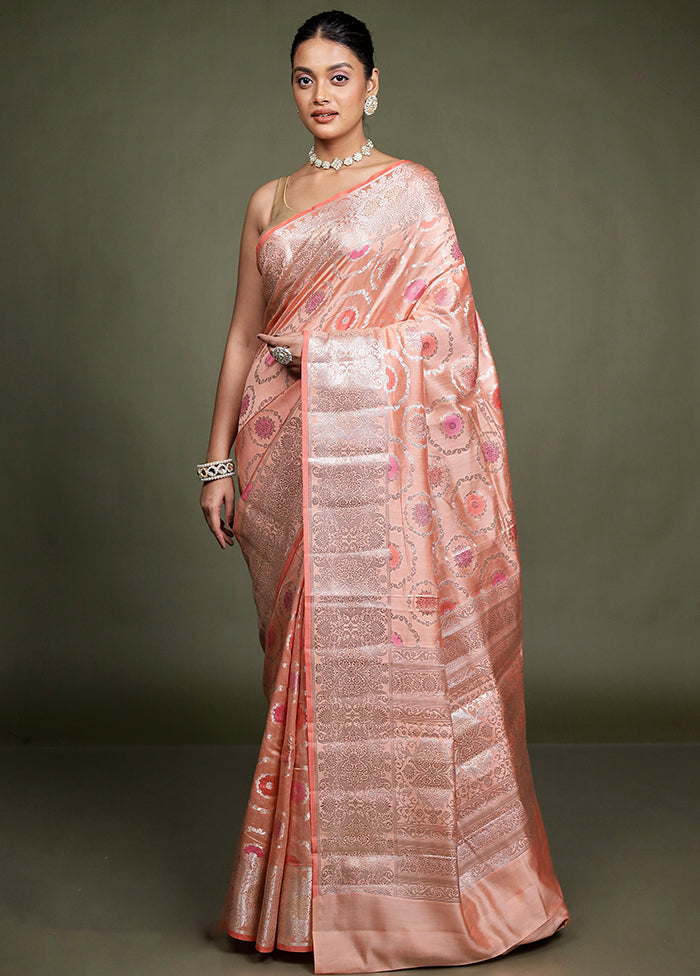 Pink Handloom Dupion Pure Silk Saree With Blouse Piece
