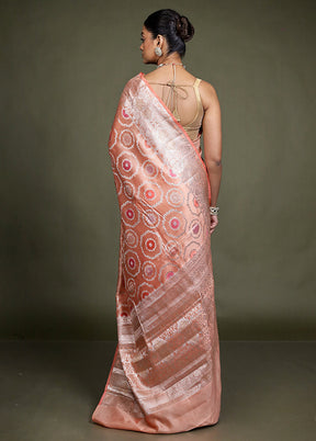 Pink Handloom Dupion Pure Silk Saree With Blouse Piece