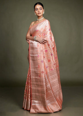 Pink Handloom Dupion Pure Silk Saree With Blouse Piece