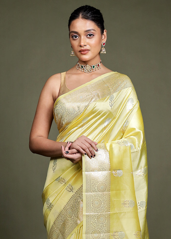 Yellow Handloom Dupion Pure Silk Saree With Blouse Piece