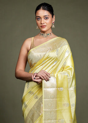 Yellow Handloom Dupion Pure Silk Saree With Blouse Piece