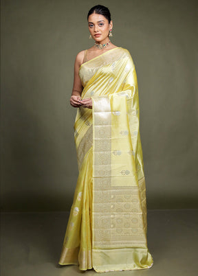 Yellow Handloom Dupion Pure Silk Saree With Blouse Piece
