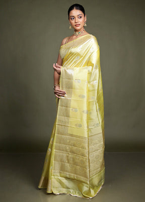 Yellow Handloom Dupion Pure Silk Saree With Blouse Piece
