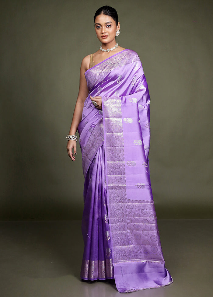 Purple Handloom Dupion Pure Silk Saree With Blouse Piece