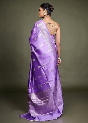 Purple Handloom Dupion Pure Silk Saree With Blouse Piece